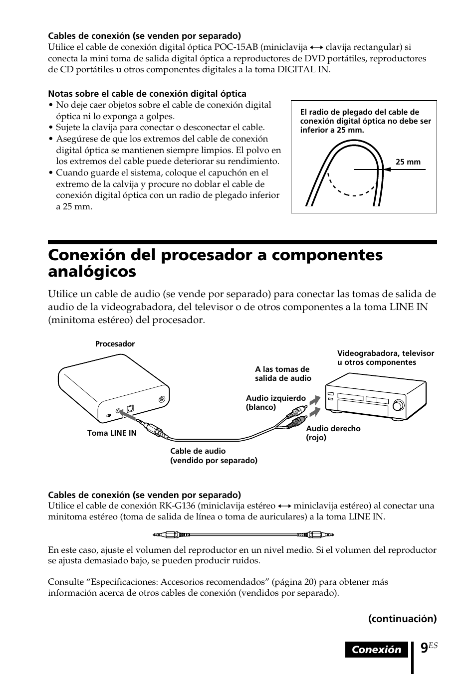 Conexión del procesador a componentes analógicos, Conexión del procesador a, Componentes analógicos | Sony MDR-DS1000 User Manual | Page 49 / 84
