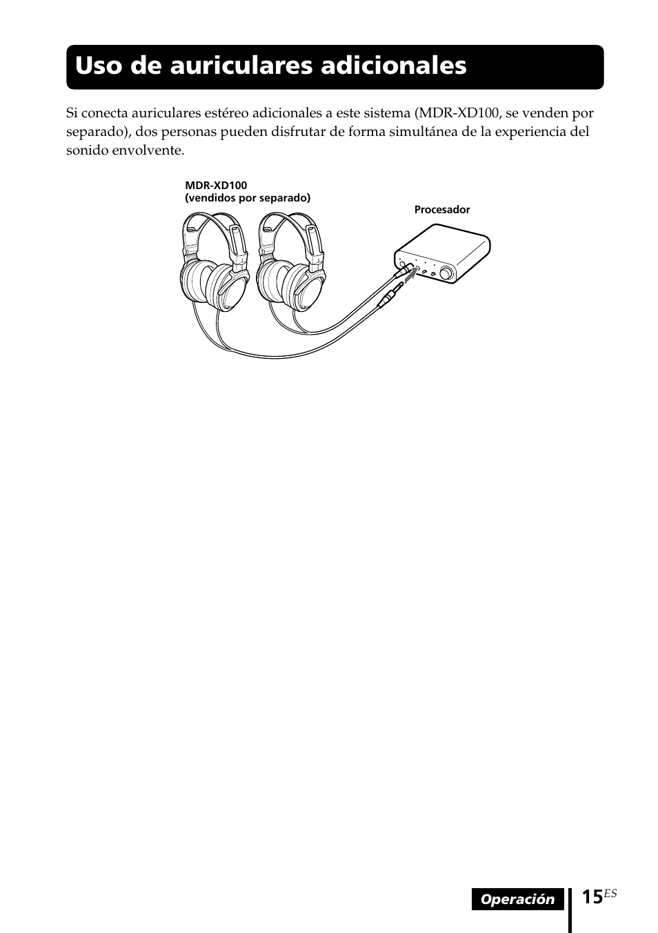 Uso de auriculares adicionales, Uso de auriculares, Adicionales | Sony MDR-DS1000 User Manual | Page 55 / 84