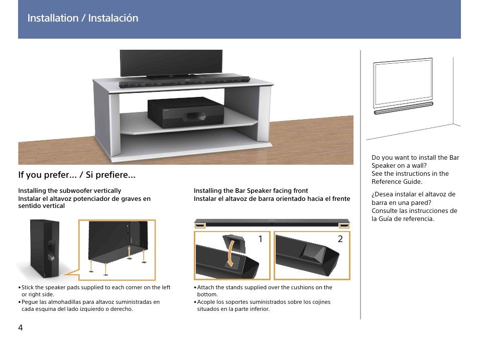 Installation / instalación, If you prefer… / si prefiere | Sony HT-ST3 User Manual | Page 4 / 24