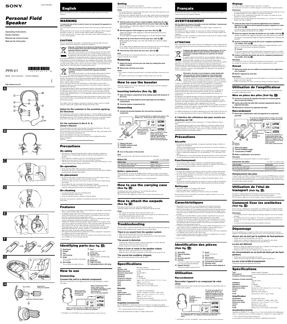 Sony PFR-V1 User Manual | 2 pages