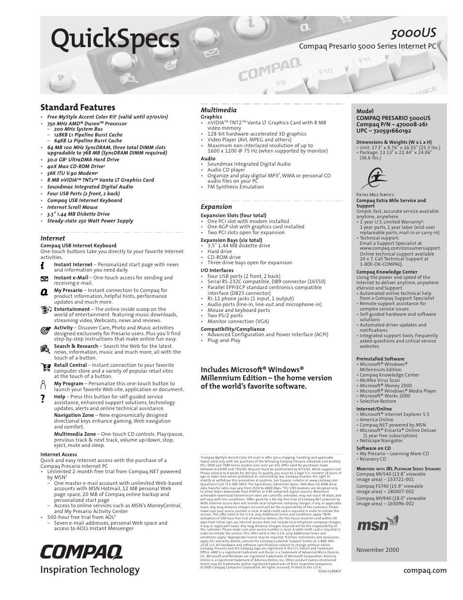 Compaq Presario 5000 User Manual | 1 page