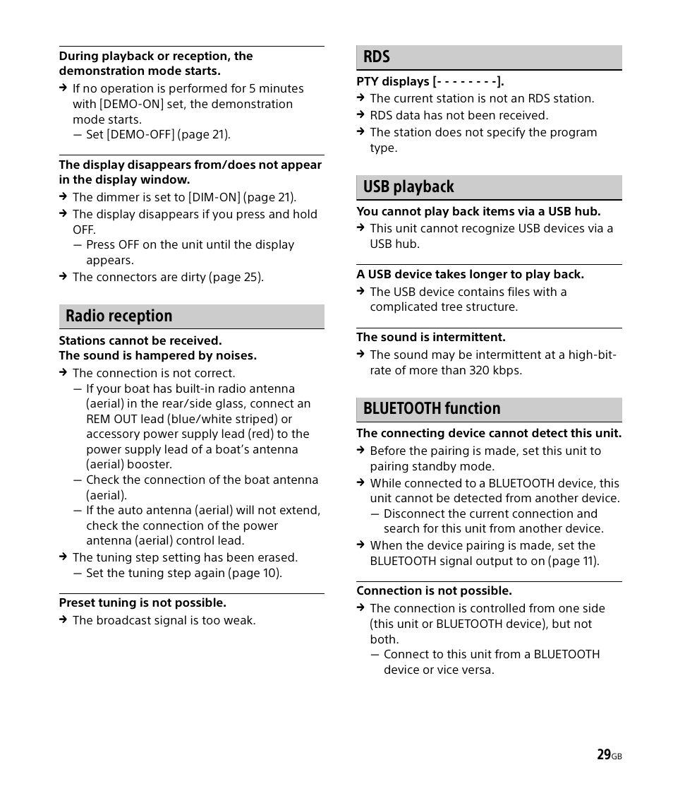 Radio reception, Usb playback, Bluetooth function | Sony DSX-M50BT User Manual | Page 29 / 108