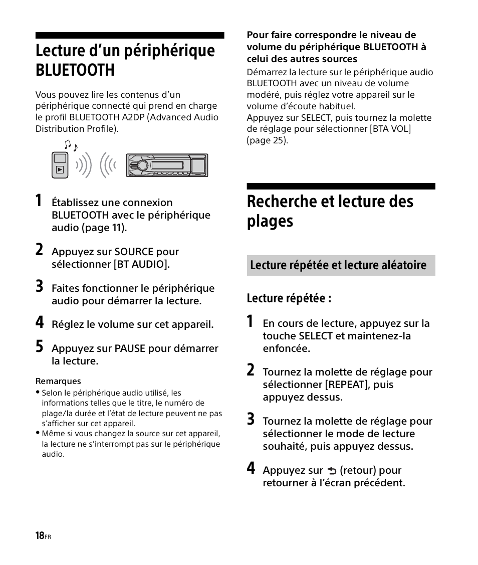 Lecture d’un périphérique bluetooth, Recherche et lecture des plages | Sony DSX-M50BT User Manual | Page 50 / 108