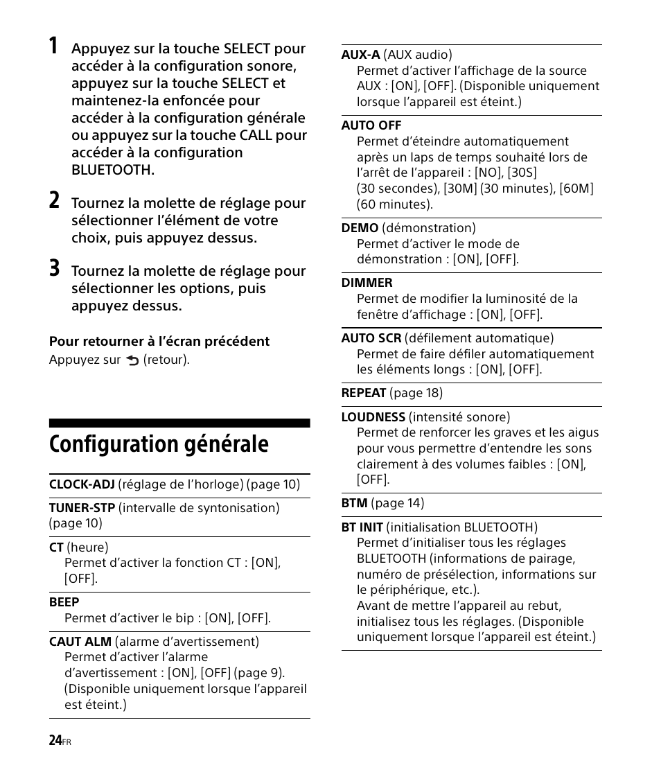 Configuration générale, Bt init (initialisation bluetooth) | Sony DSX-M50BT User Manual | Page 56 / 108