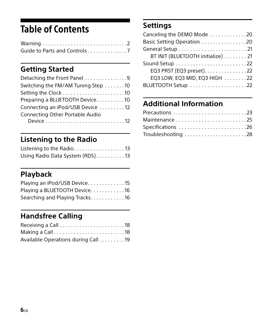 Sony DSX-M50BT User Manual | Page 6 / 108