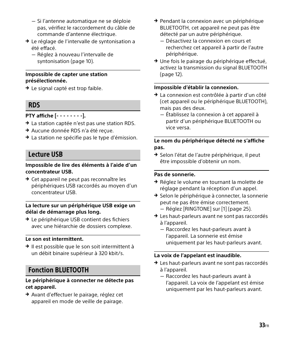 Lecture usb, Fonction bluetooth | Sony DSX-M50BT User Manual | Page 65 / 108