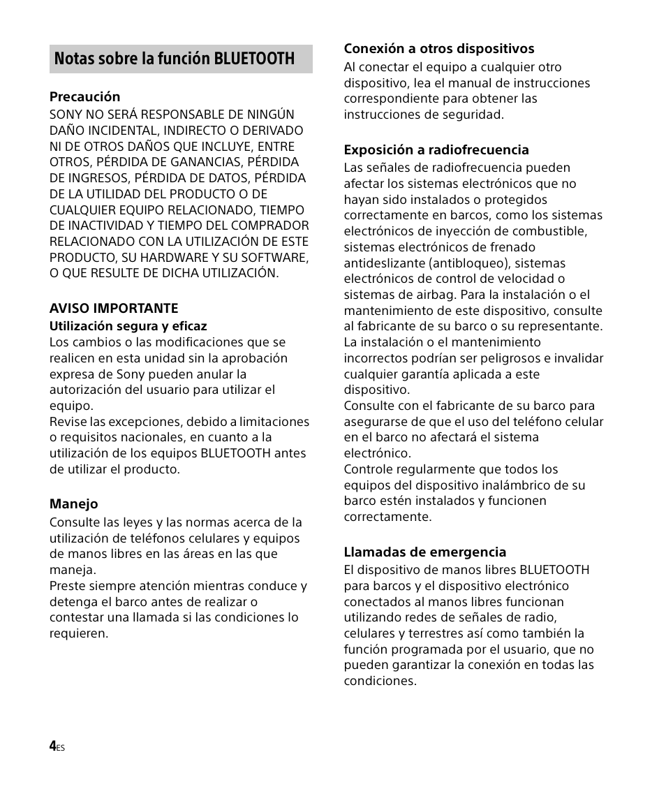 Notas sobre la función bluetooth | Sony DSX-M50BT User Manual | Page 72 / 108