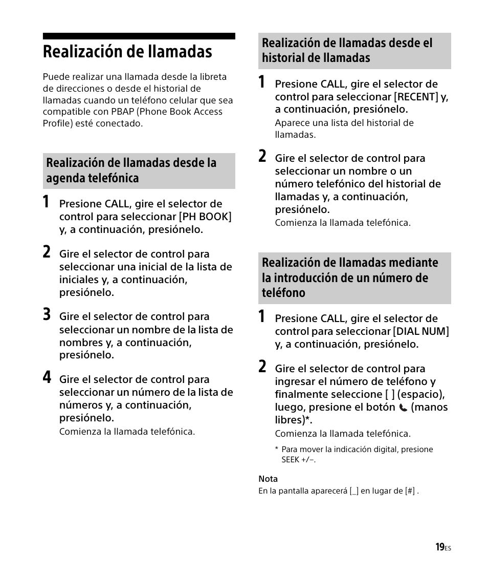 Realización de llamadas | Sony DSX-M50BT User Manual | Page 87 / 108