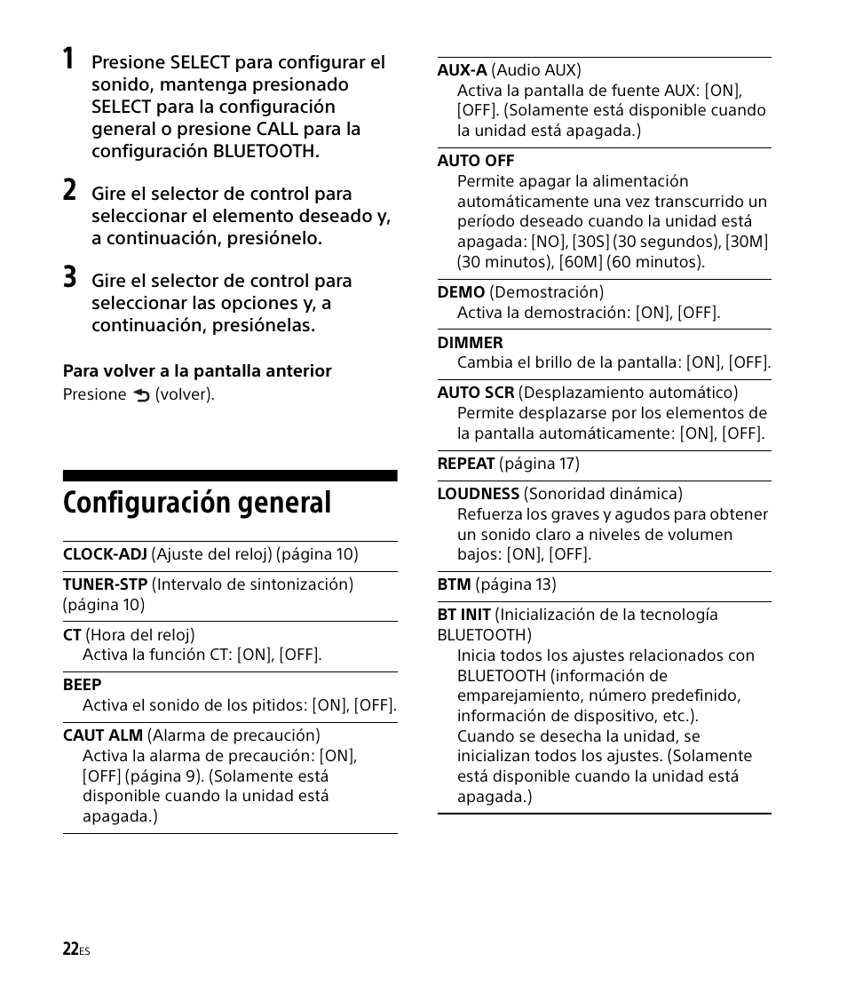 Configuración general | Sony DSX-M50BT User Manual | Page 90 / 108