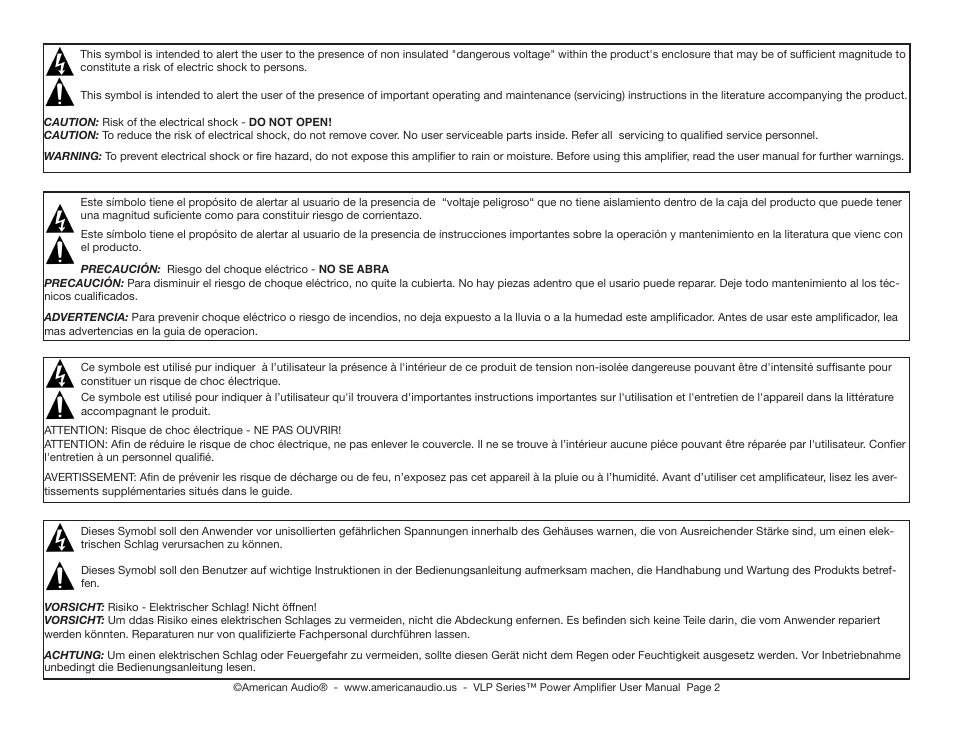 American Audio VLP1500 User Manual | Page 2 / 18