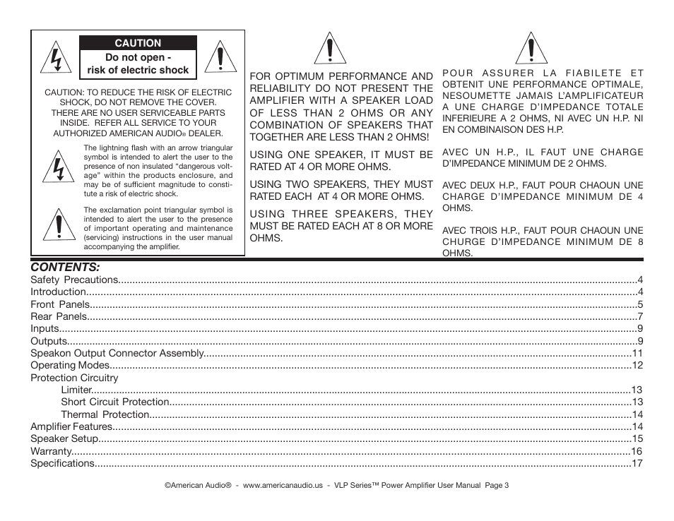 American Audio VLP1500 User Manual | Page 3 / 18