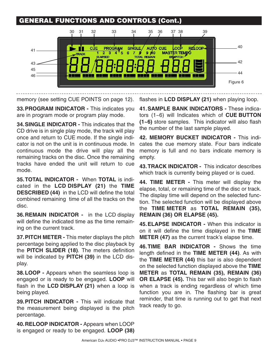 General functions and controls (cont.) | American Audio PRO DJ 3 User Manual | Page 9 / 17