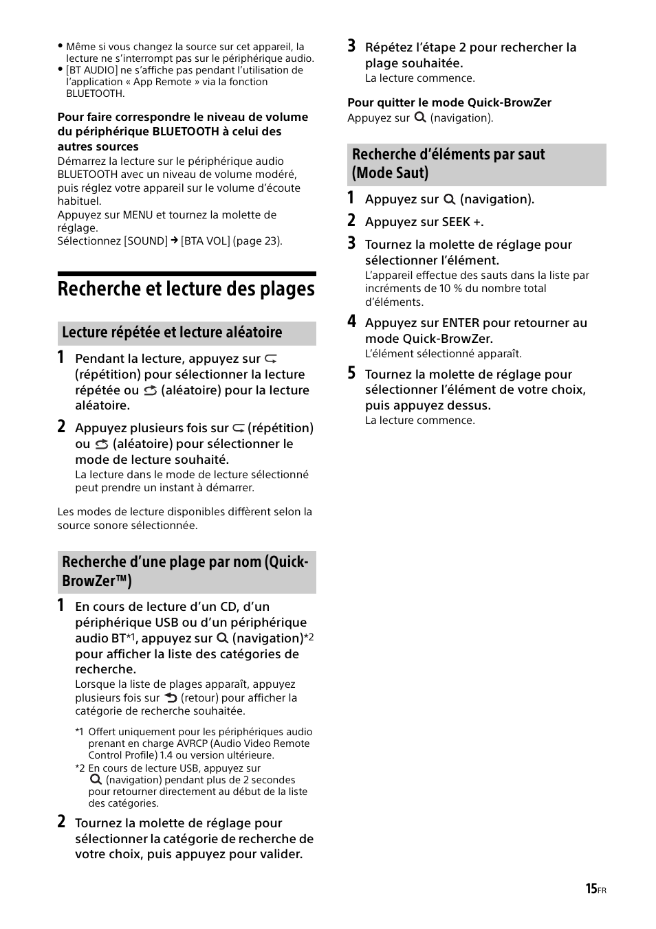 Recherche et lecture des plages | Sony MEX-M70BT User Manual | Page 45 / 100