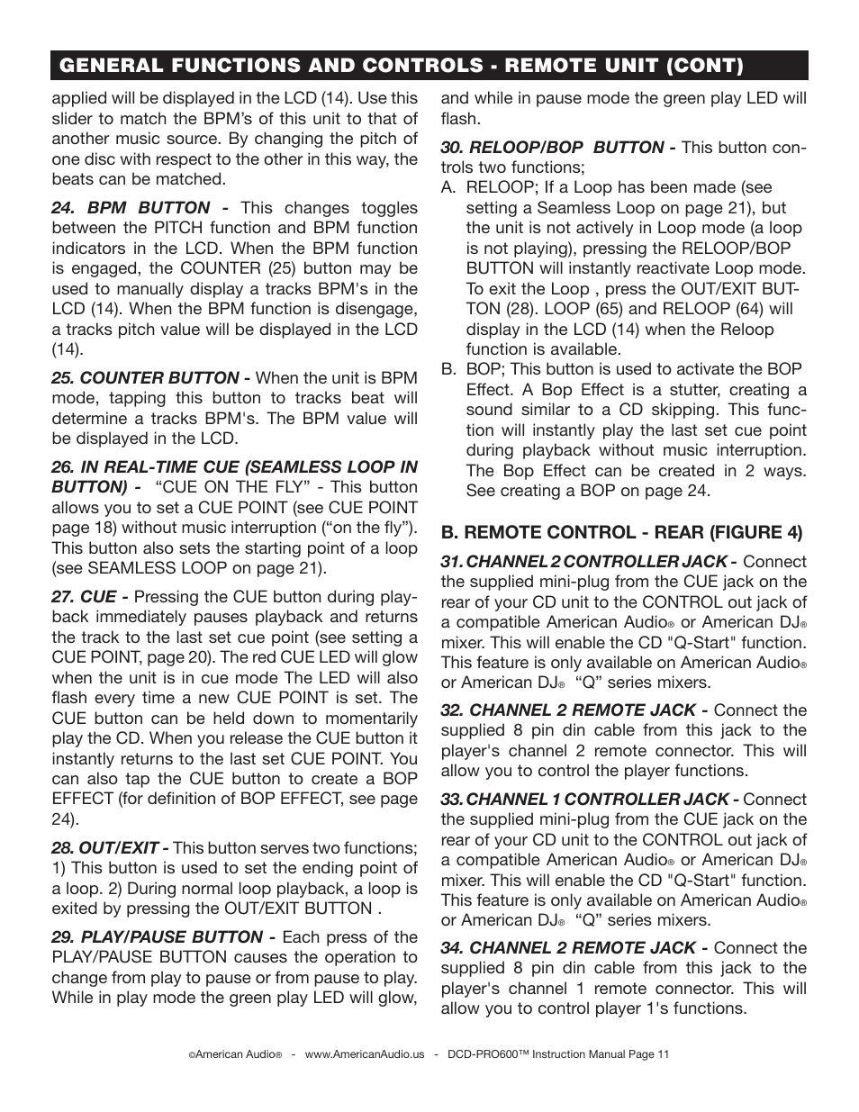 B. remote control - rear (figure 4) | American Audio DCD-PRO600 User Manual | Page 11 / 32