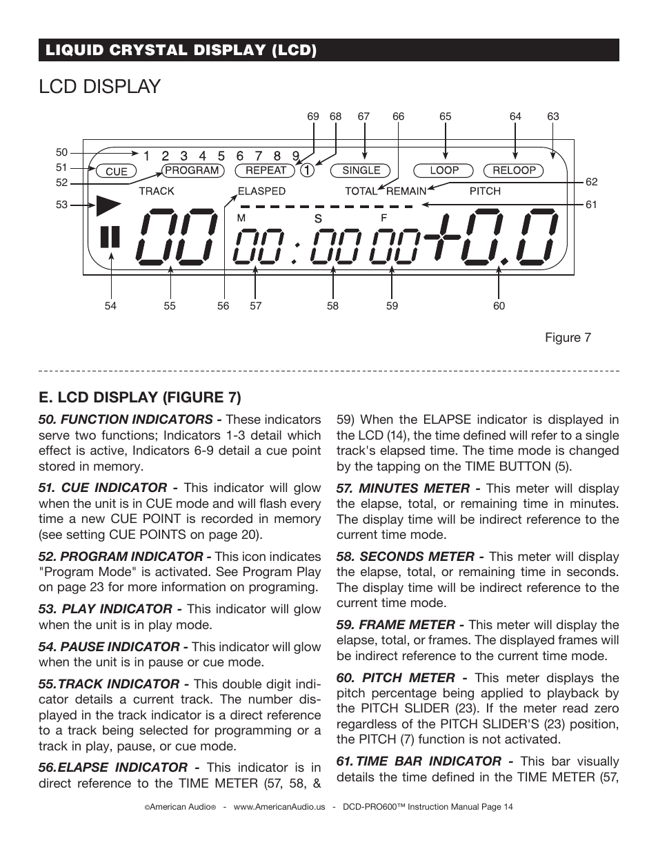 Lcd display | American Audio DCD-PRO600 User Manual | Page 14 / 32