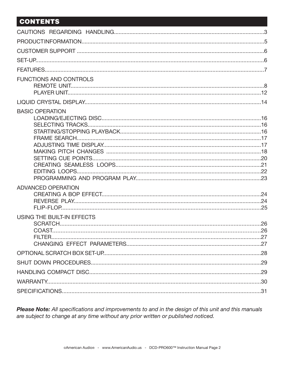 American Audio DCD-PRO600 User Manual | Page 2 / 32