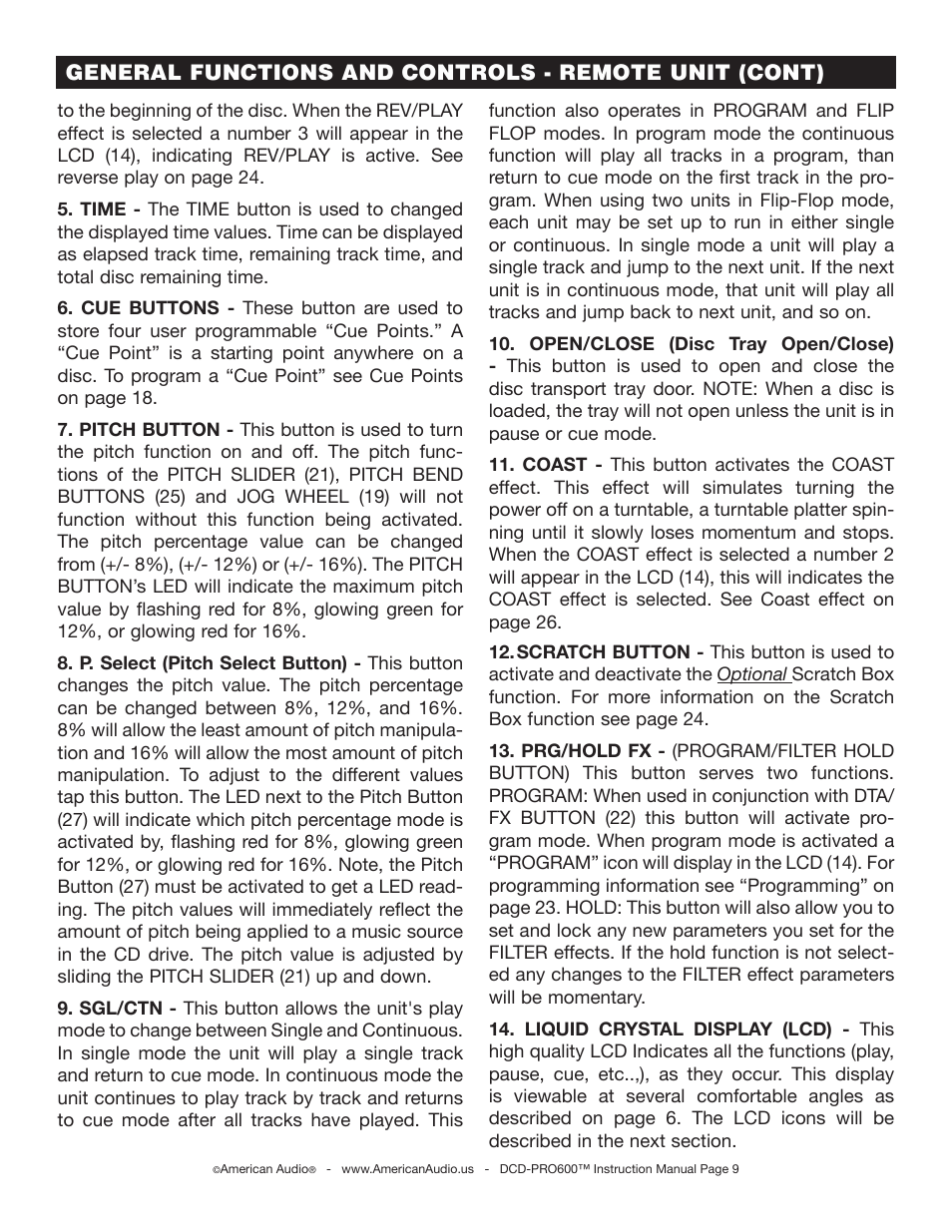 American Audio DCD-PRO600 User Manual | Page 9 / 32