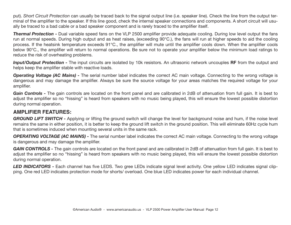 American Audio VLP 2500 User Manual | Page 12 / 16