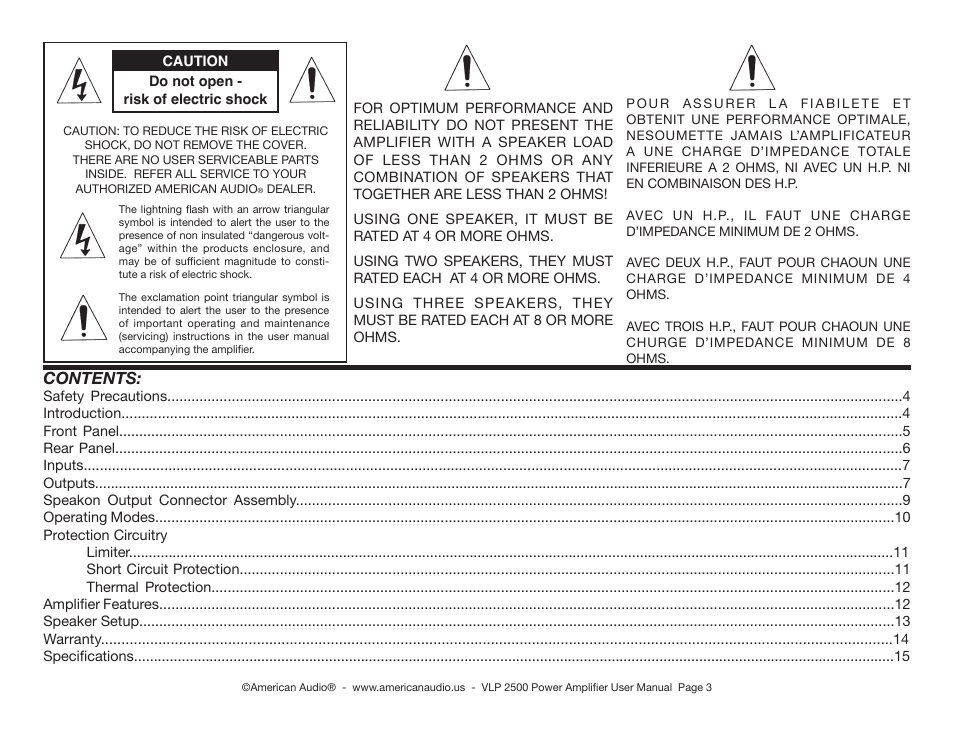 American Audio VLP 2500 User Manual | Page 3 / 16