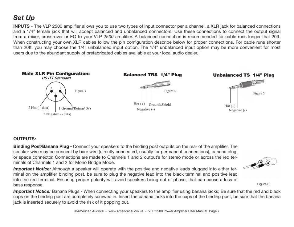 Set up | American Audio VLP 2500 User Manual | Page 7 / 16