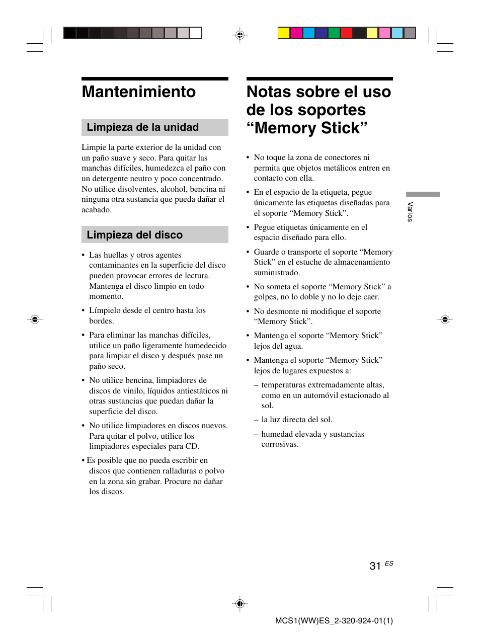 Mantenimiento | Sony MCS1 User Manual | Page 101 / 108