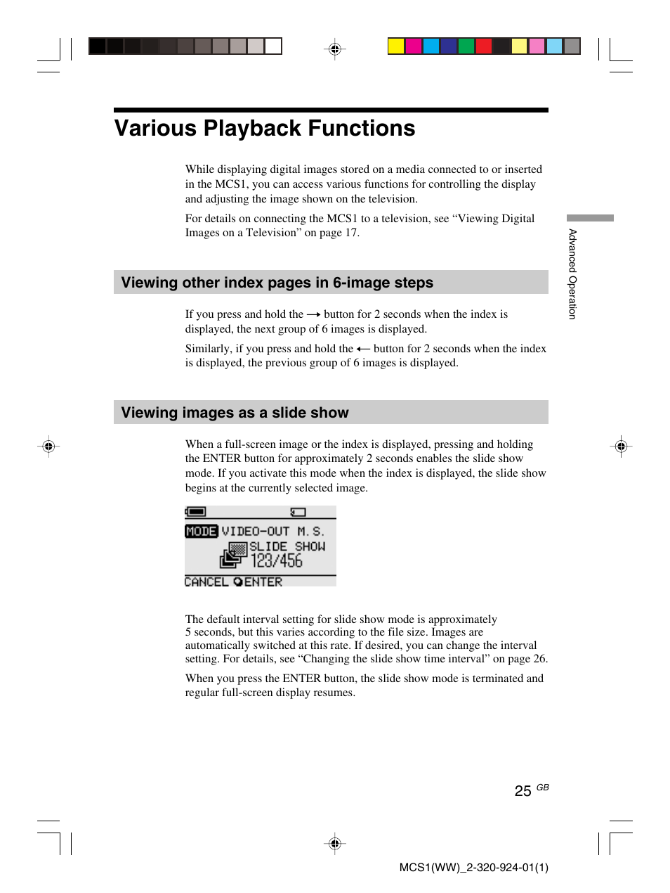 Various playback functions | Sony MCS1 User Manual | Page 25 / 108