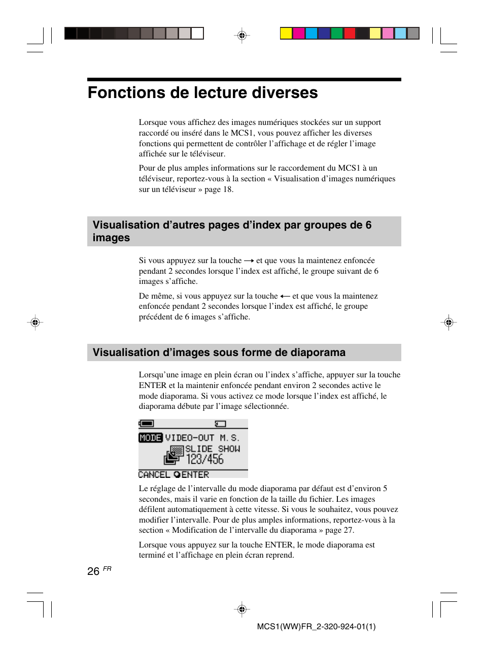 Fonctions de lecture diverses | Sony MCS1 User Manual | Page 60 / 108