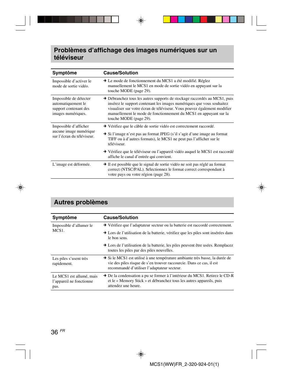 Autres problèmes | Sony MCS1 User Manual | Page 70 / 108