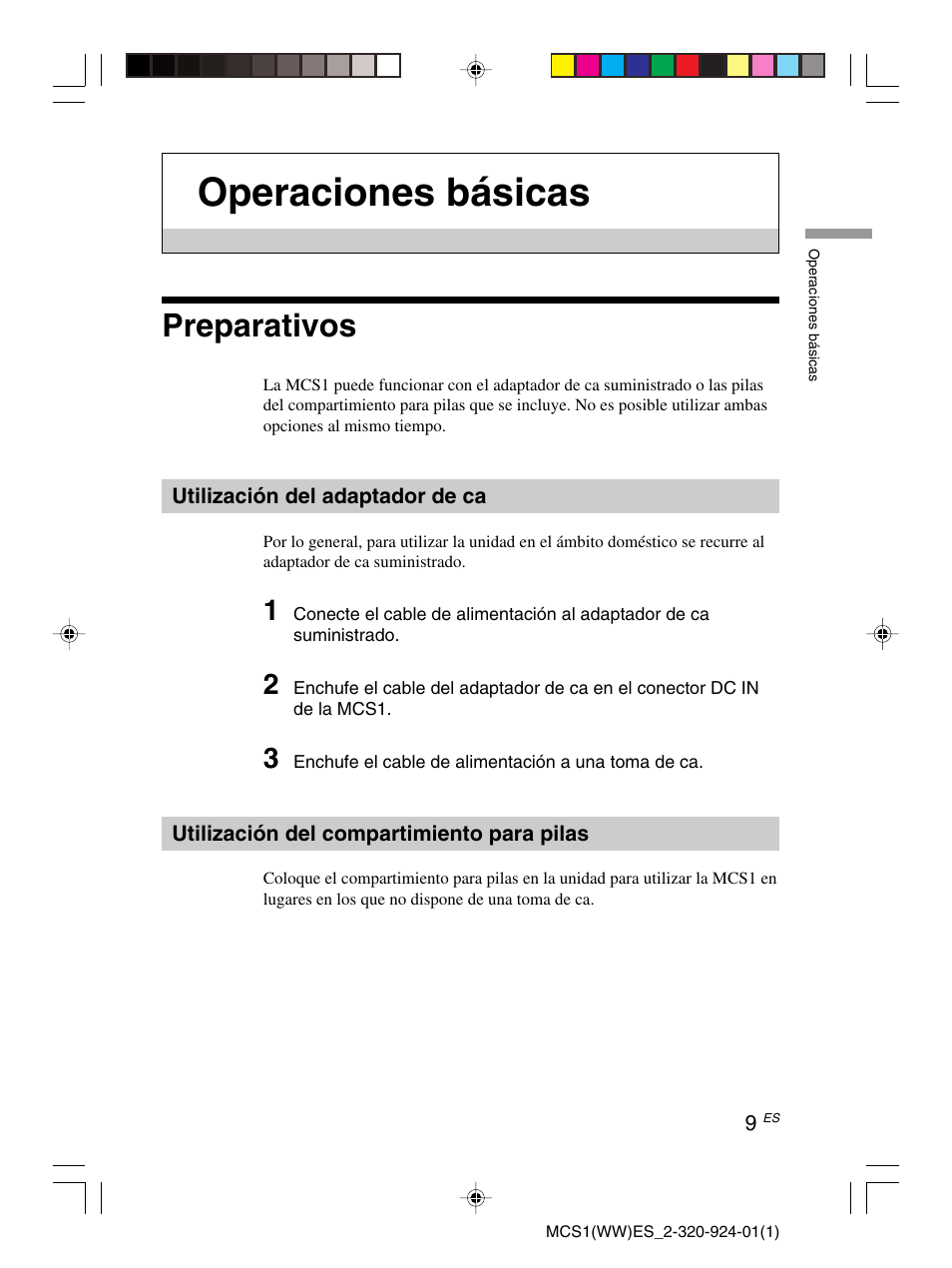 Operaciones básicas, Preparativos | Sony MCS1 User Manual | Page 79 / 108