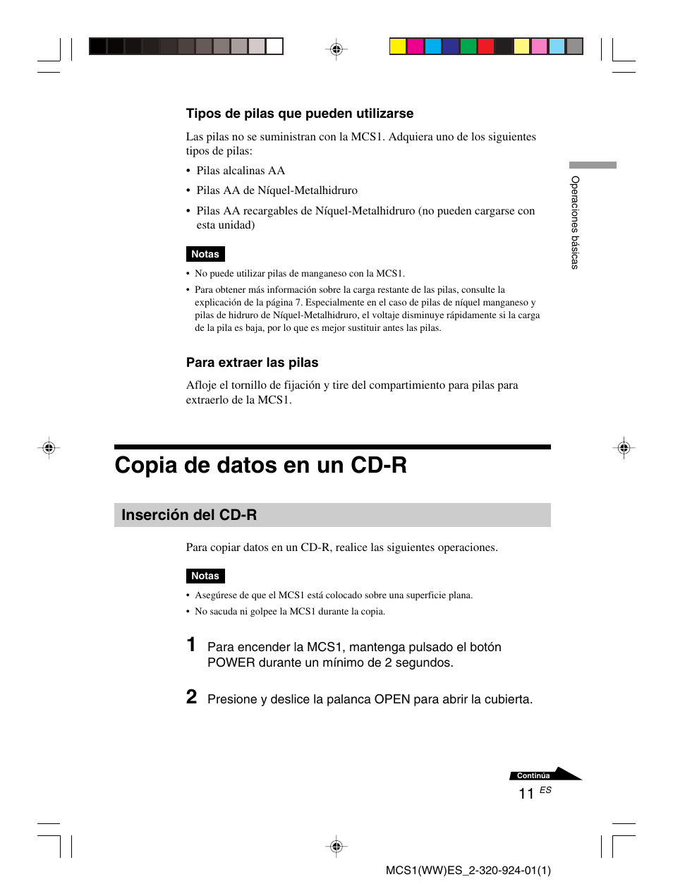 Copia de datos en un cd-r, Inserción del cd-r | Sony MCS1 User Manual | Page 81 / 108