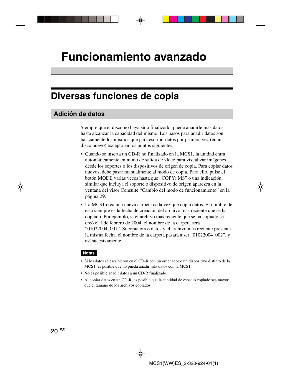 Funcionamiento avanzado, Diversas funciones de copia | Sony MCS1 User Manual | Page 90 / 108