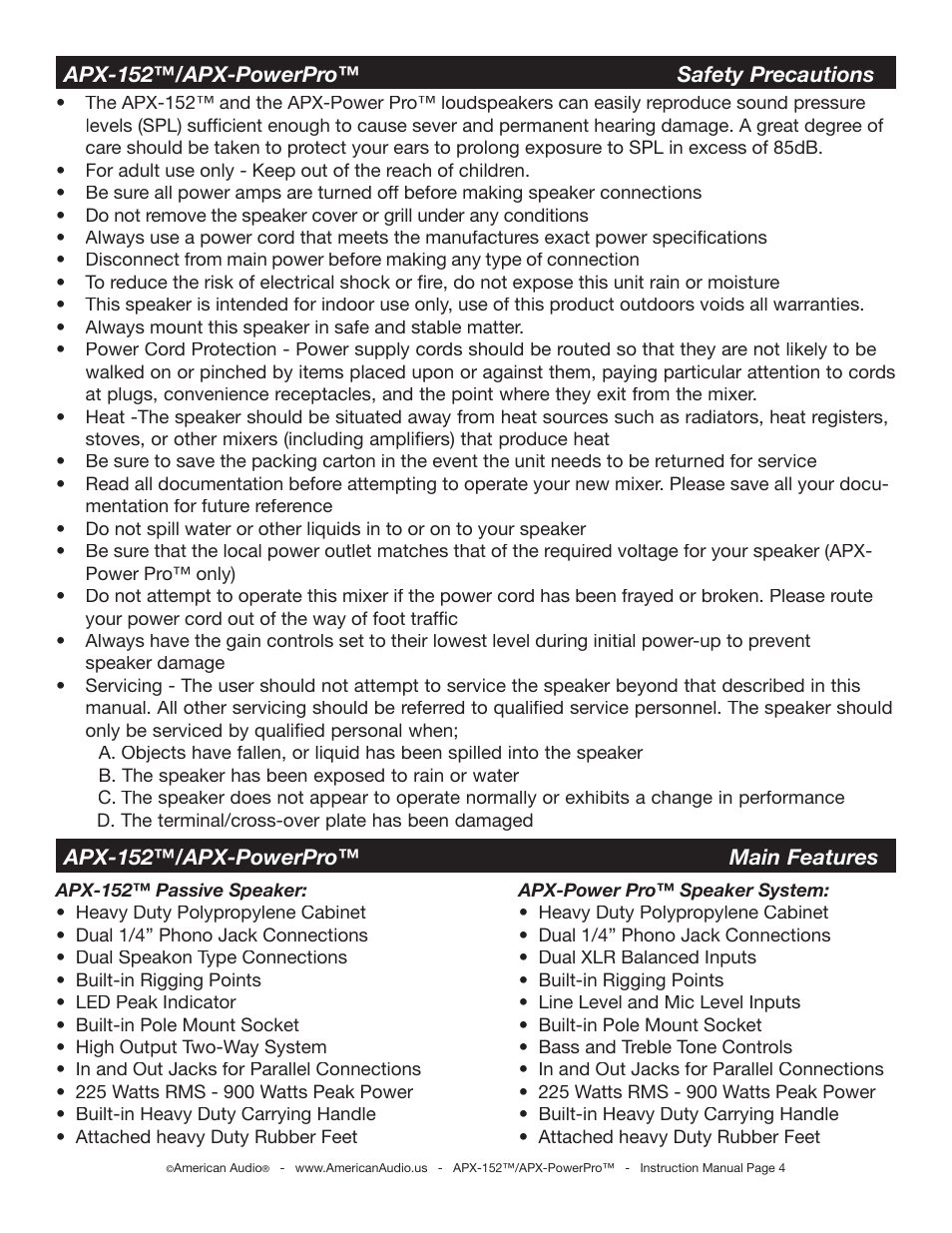 American Audio APX-152 User Manual | Page 4 / 20