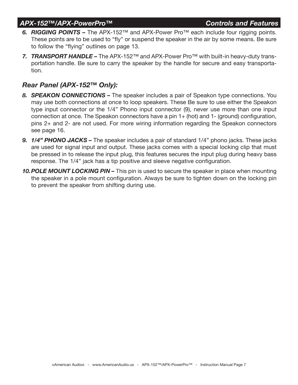 American Audio APX-152 User Manual | Page 7 / 20
