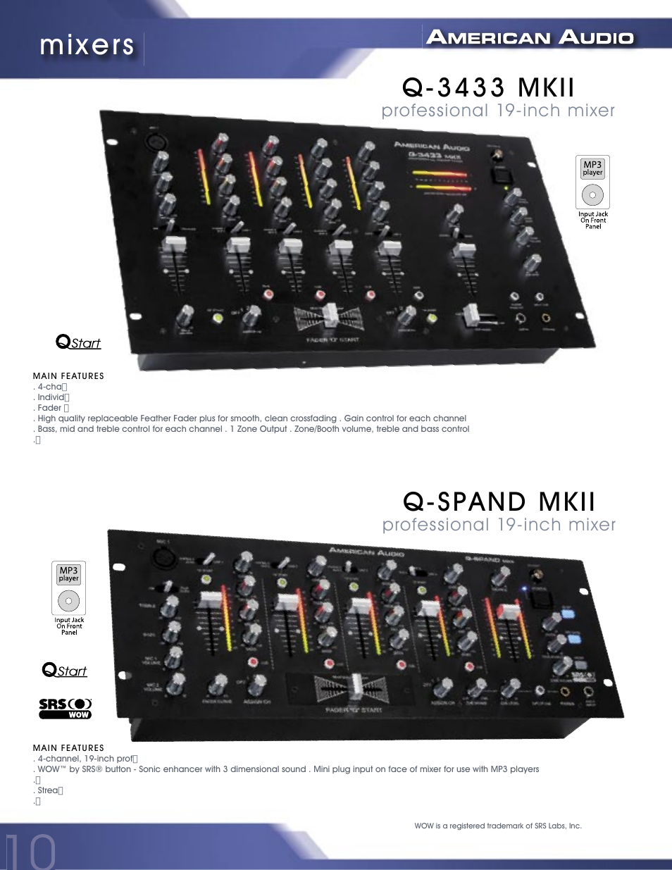Mixers, Q-3433 mkii, Q-spand mkii | American Audio PROFESSIONAL DUAL MP3/CD PLAYER MCD-810 User Manual | Page 10 / 28