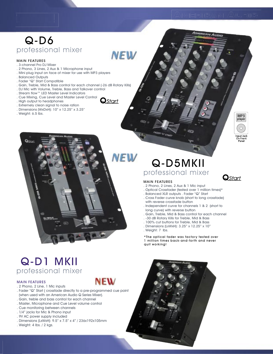 Mixers, Q-d5mkii, Q-d6 | Q-d1 mkii | American Audio PROFESSIONAL DUAL MP3/CD PLAYER MCD-810 User Manual | Page 12 / 28