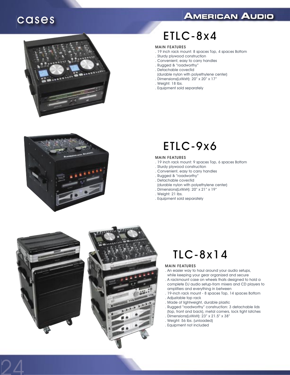 Cases, Etlc-8x4, Etlc-9x6 | Tlc-8x14 | American Audio PROFESSIONAL DUAL MP3/CD PLAYER MCD-810 User Manual | Page 24 / 28