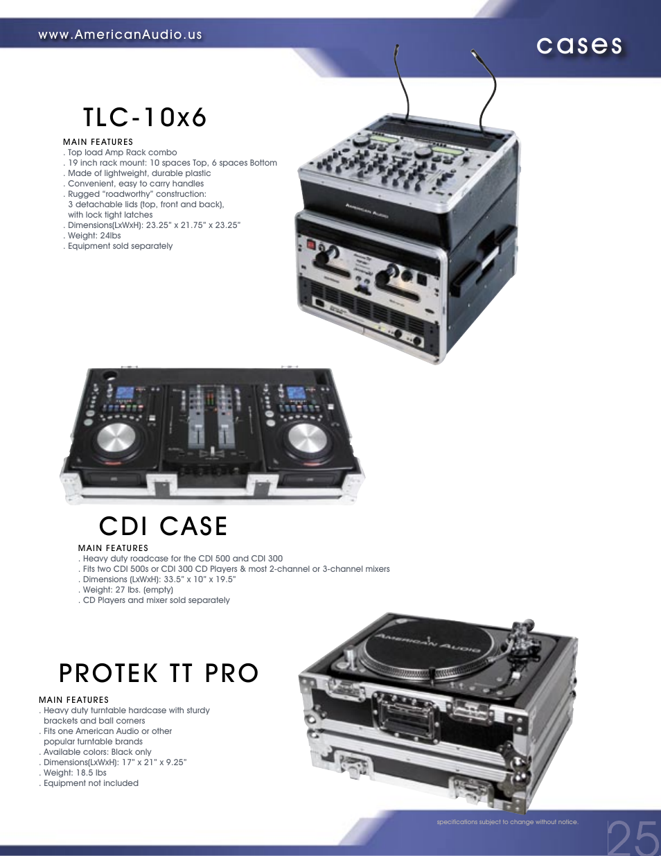 Cases, Tlc-10x6, Protek tt pro | Cdi case | American Audio PROFESSIONAL DUAL MP3/CD PLAYER MCD-810 User Manual | Page 25 / 28