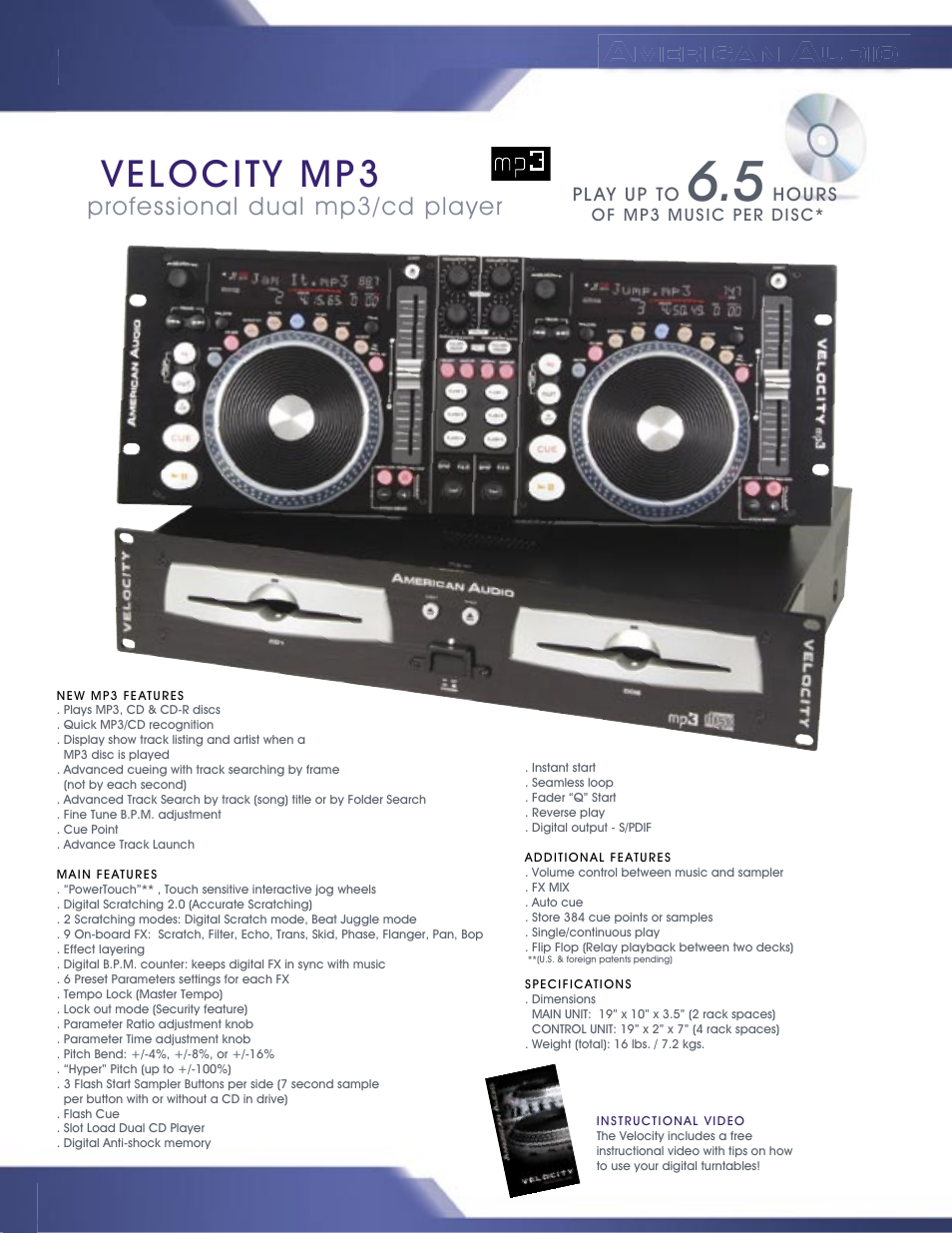 Mp3/cd player, Velocity mp3, Professional dual mp3/cd player | American Audio PROFESSIONAL DUAL MP3/CD PLAYER MCD-810 User Manual | Page 4 / 28