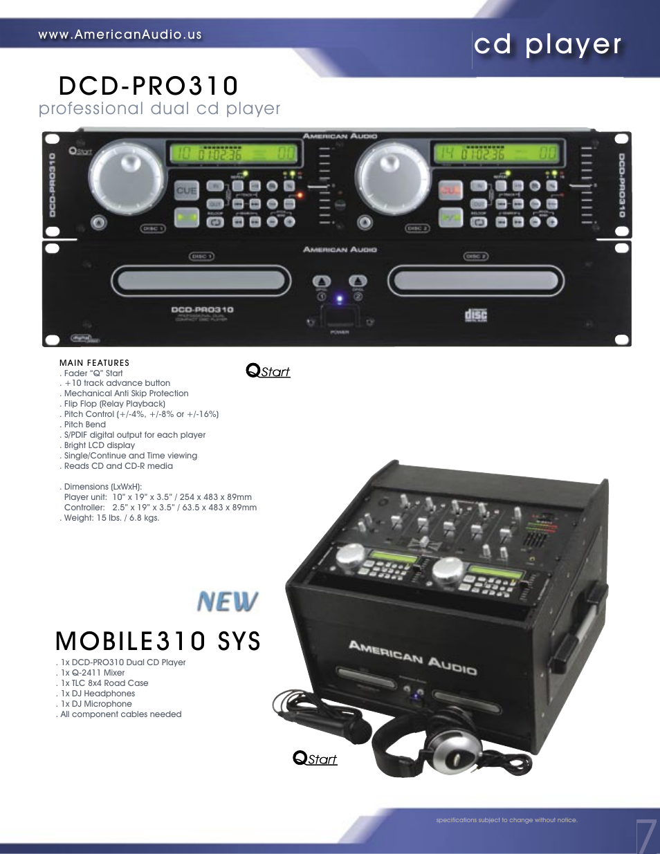 Cd player, Mobile310 sys, Dcd-pro310 | American Audio PROFESSIONAL DUAL MP3/CD PLAYER MCD-810 User Manual | Page 7 / 28