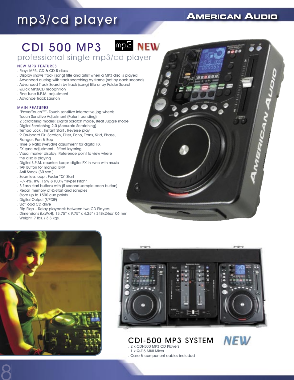 Mp3/cd player, Cdi 500 mp3 | American Audio PROFESSIONAL DUAL MP3/CD PLAYER MCD-810 User Manual | Page 8 / 28