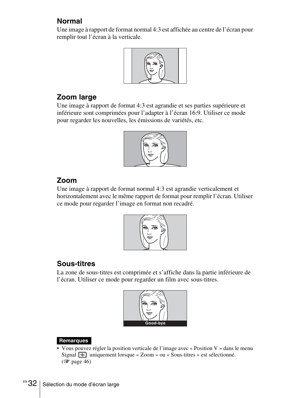 Normal, Zoom large, Zoom | Sous-titres | Sony VPL-VW100 User Manual | Page 118 / 259