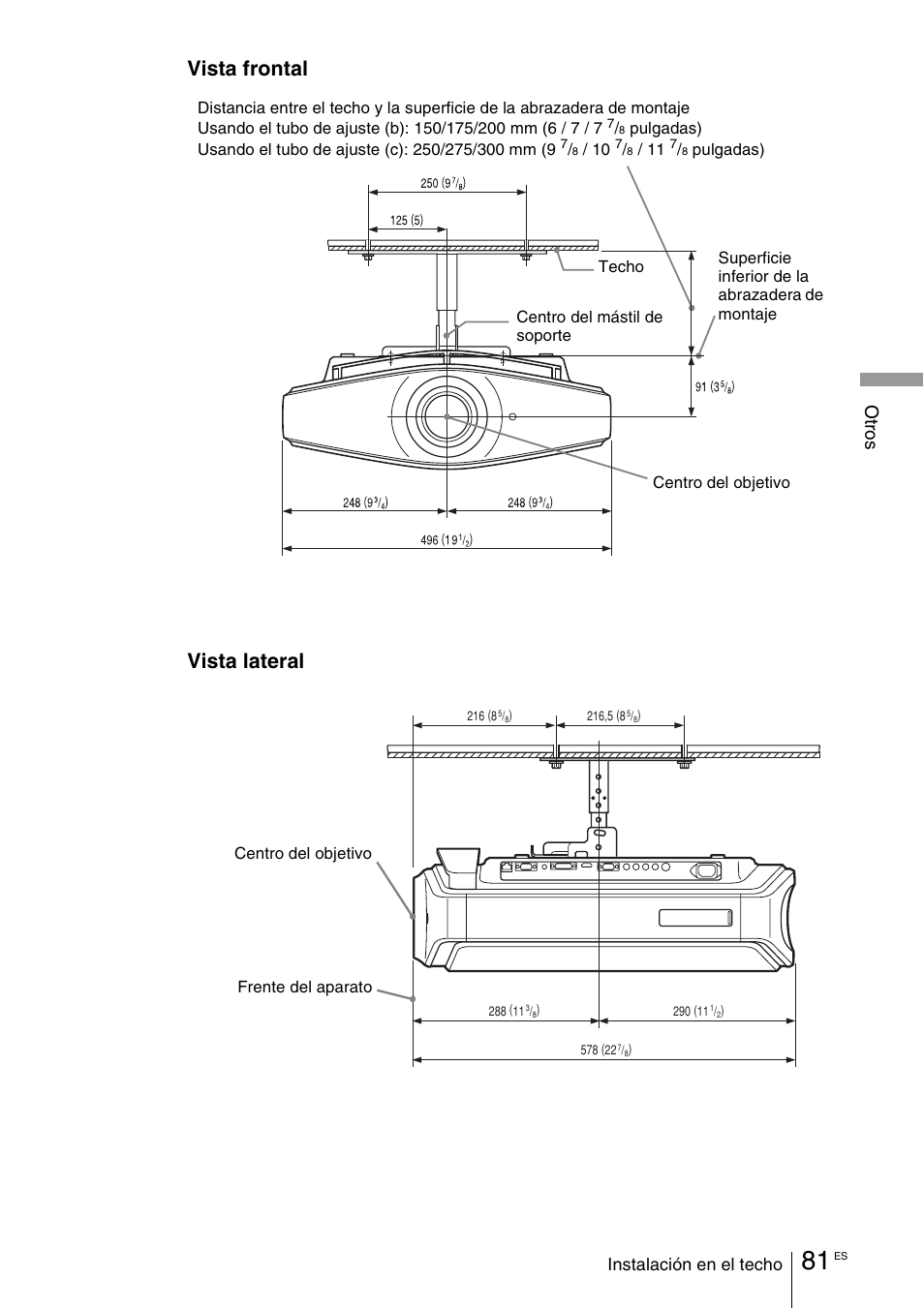 Vista frontal vista lateral, Ot ro s | Sony VPL-VW100 User Manual | Page 253 / 259