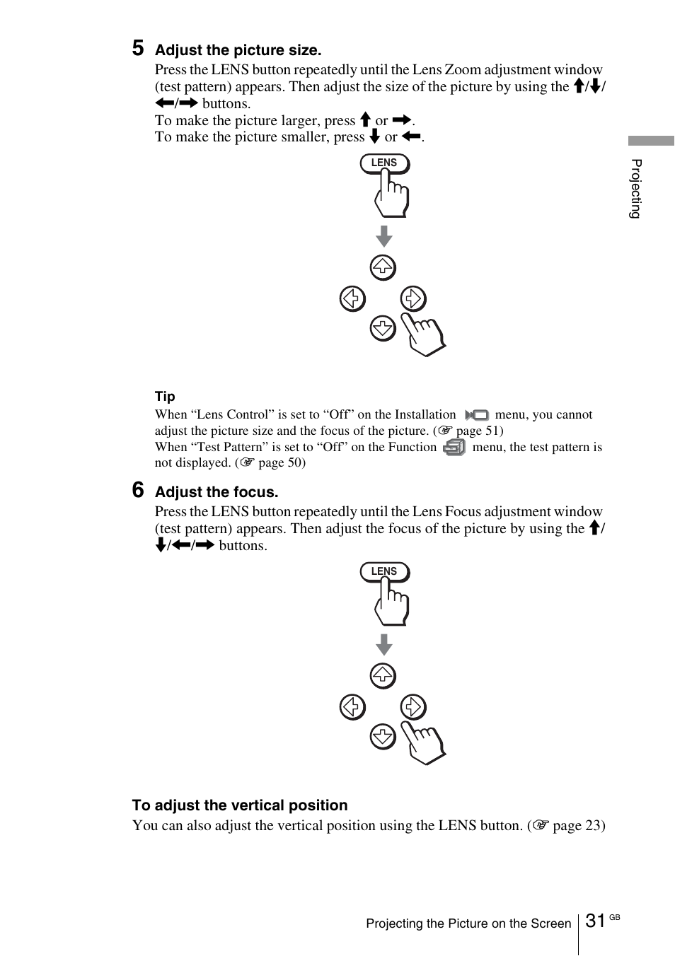 Sony VPL-VW100 User Manual | Page 31 / 259