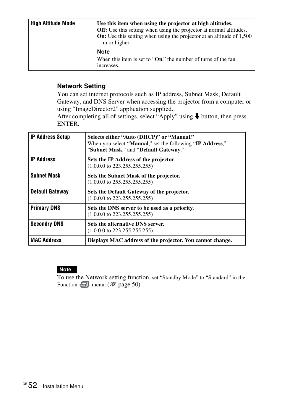 Sony VPL-VW100 User Manual | Page 52 / 259