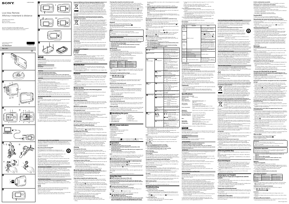 Sony RM-LVR1 User Manual | 2 pages