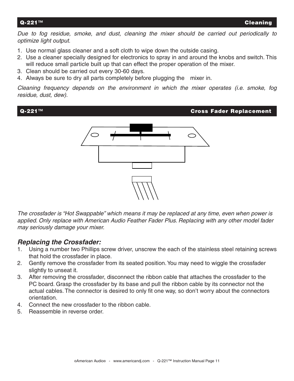 Replacing the crossfader | American Audio Q-221 User Manual | Page 11 / 14