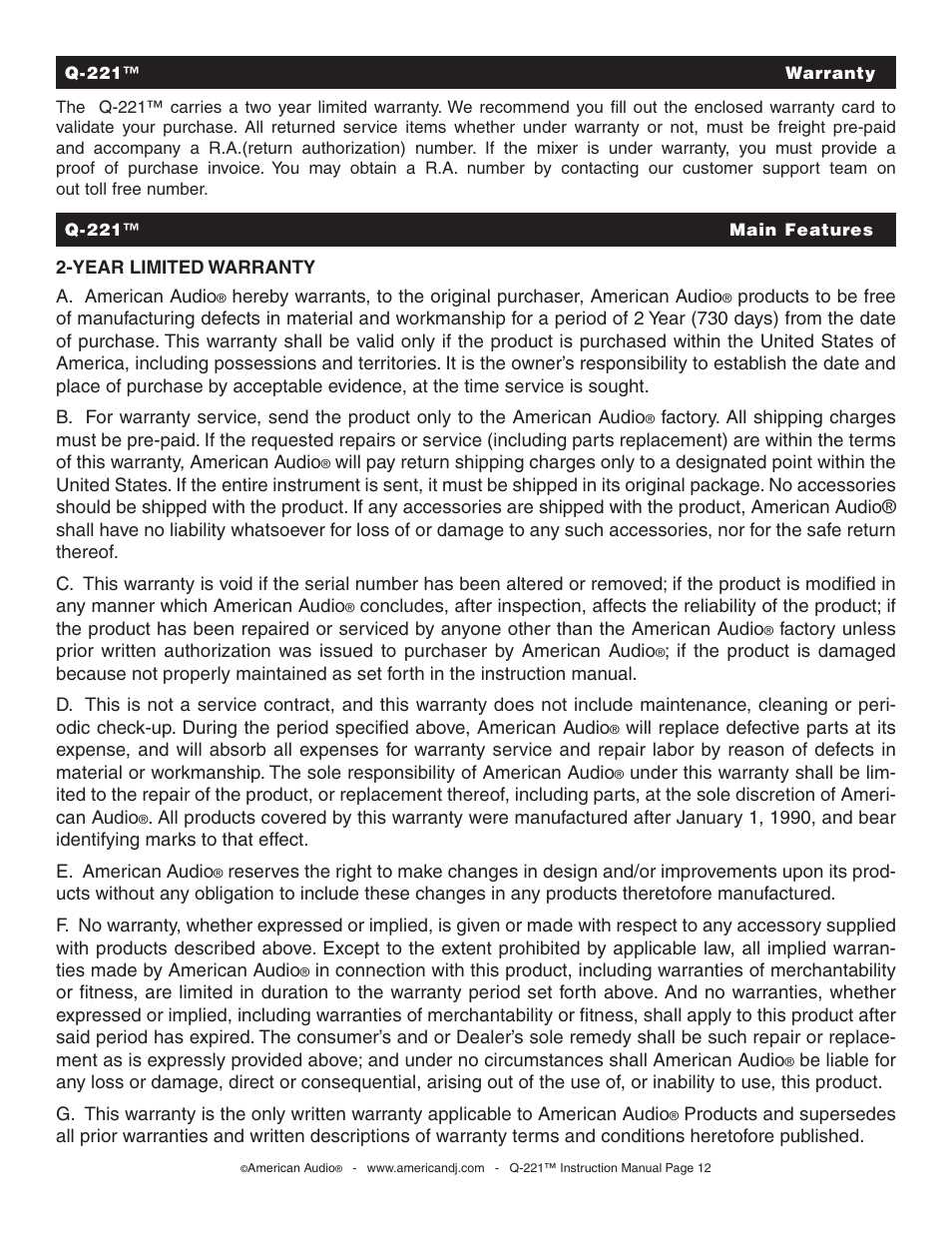 American Audio Q-221 User Manual | Page 12 / 14