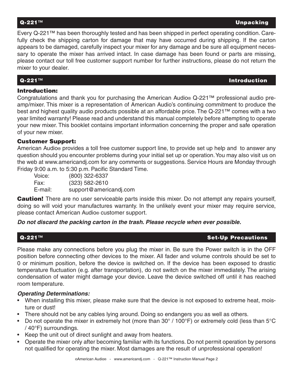 American Audio Q-221 User Manual | Page 2 / 14