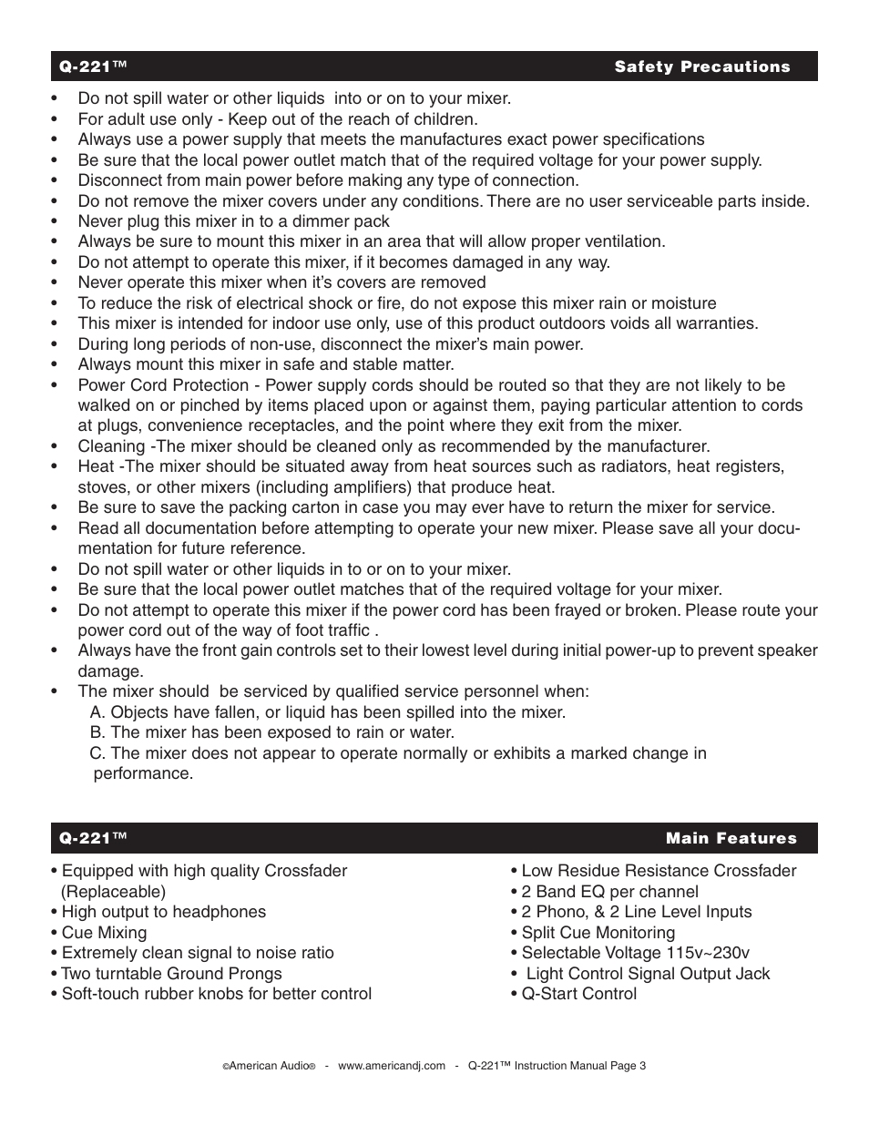 American Audio Q-221 User Manual | Page 3 / 14