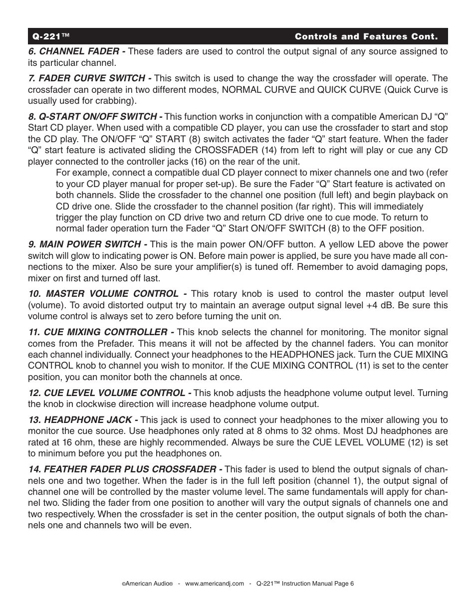 American Audio Q-221 User Manual | Page 6 / 14